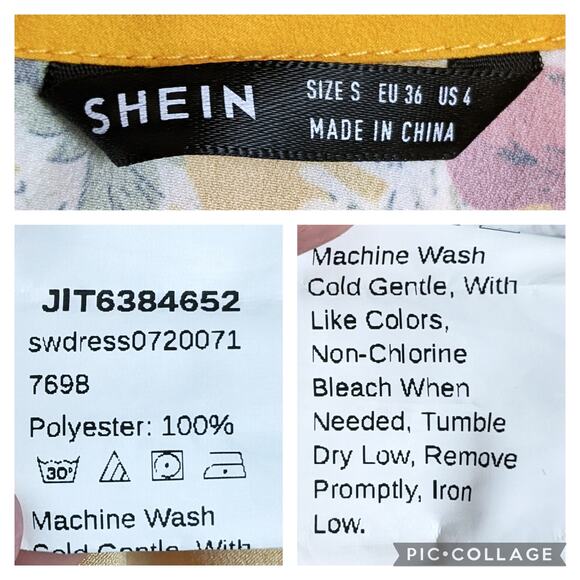 SHEIN Yellow Floral Shift Dress Size Small - Picture 10 of 11